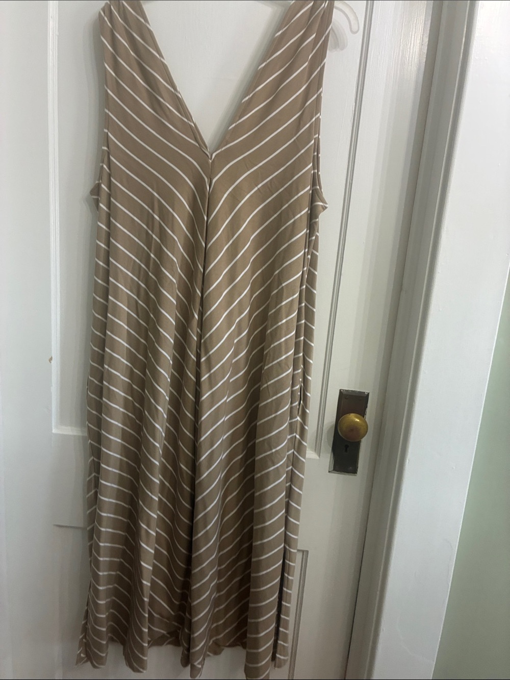 Striped V-Neck Maxi Dress in Taupe and White - Picture 4 of 4